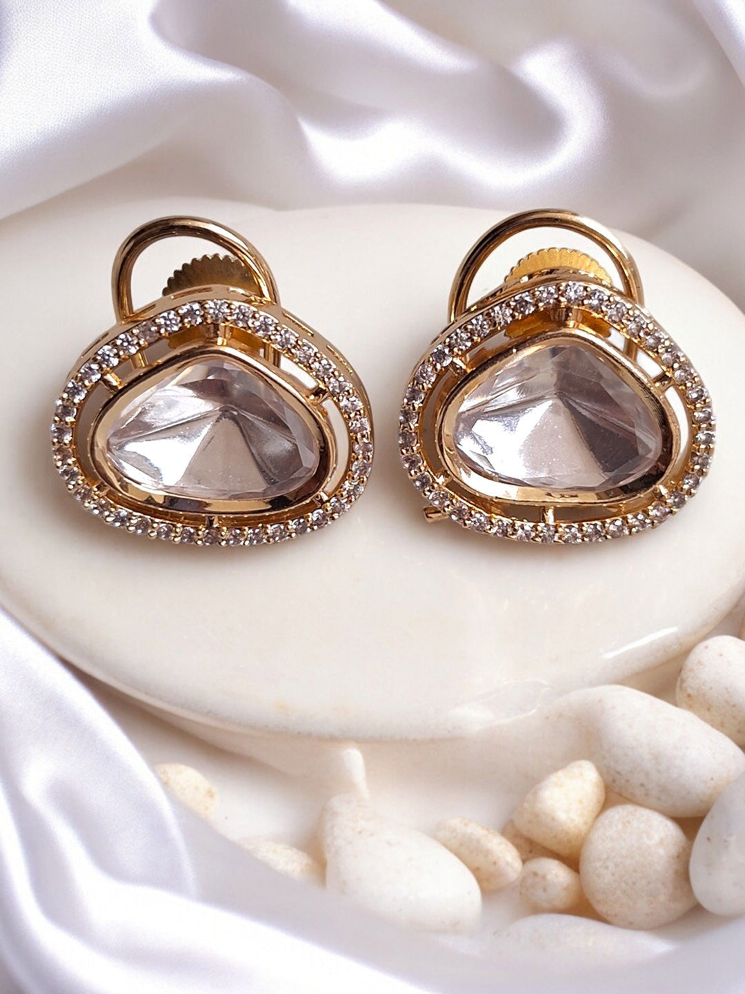 Luminous Kundan Glow – Gold-Plated Contemporary Stud Earrings Charmora By Rohi