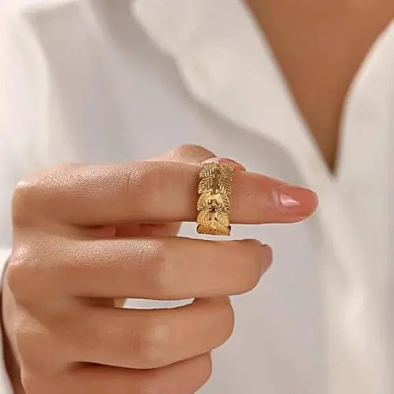 Elegant Leaf Design Adjustable Ring for Women – Stylish Wide Band Open Ring for Weddings, Parties, Couples & Gifts Charmora By Rohi