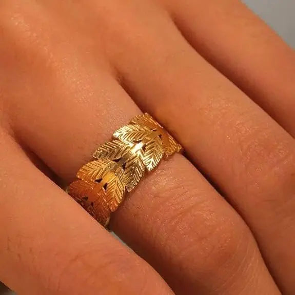 Elegant Leaf Design Adjustable Ring for Women – Stylish Wide Band Open Ring for Weddings, Parties, Couples & Gifts Charmora By Rohi