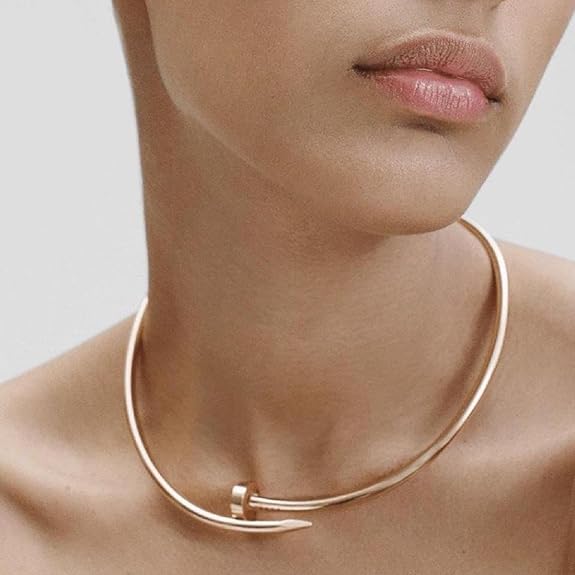Glossy Gold Nail Choker – Luxury Anti-Tarnish Stainless Steel Hasli Necklace for Women Charmora By Rohi