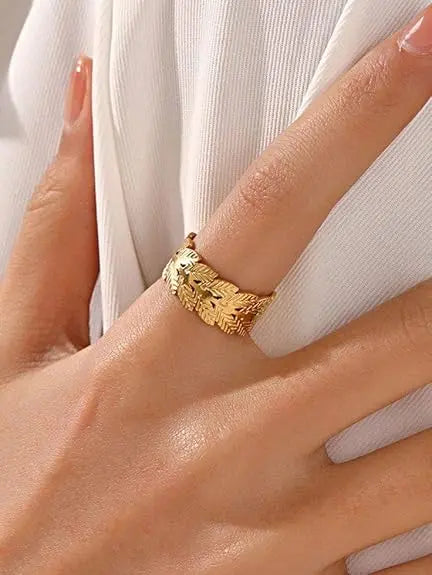 Elegant Leaf Design Adjustable Ring for Women – Stylish Wide Band Open Ring for Weddings, Parties, Couples & Gifts Charmora By Rohi