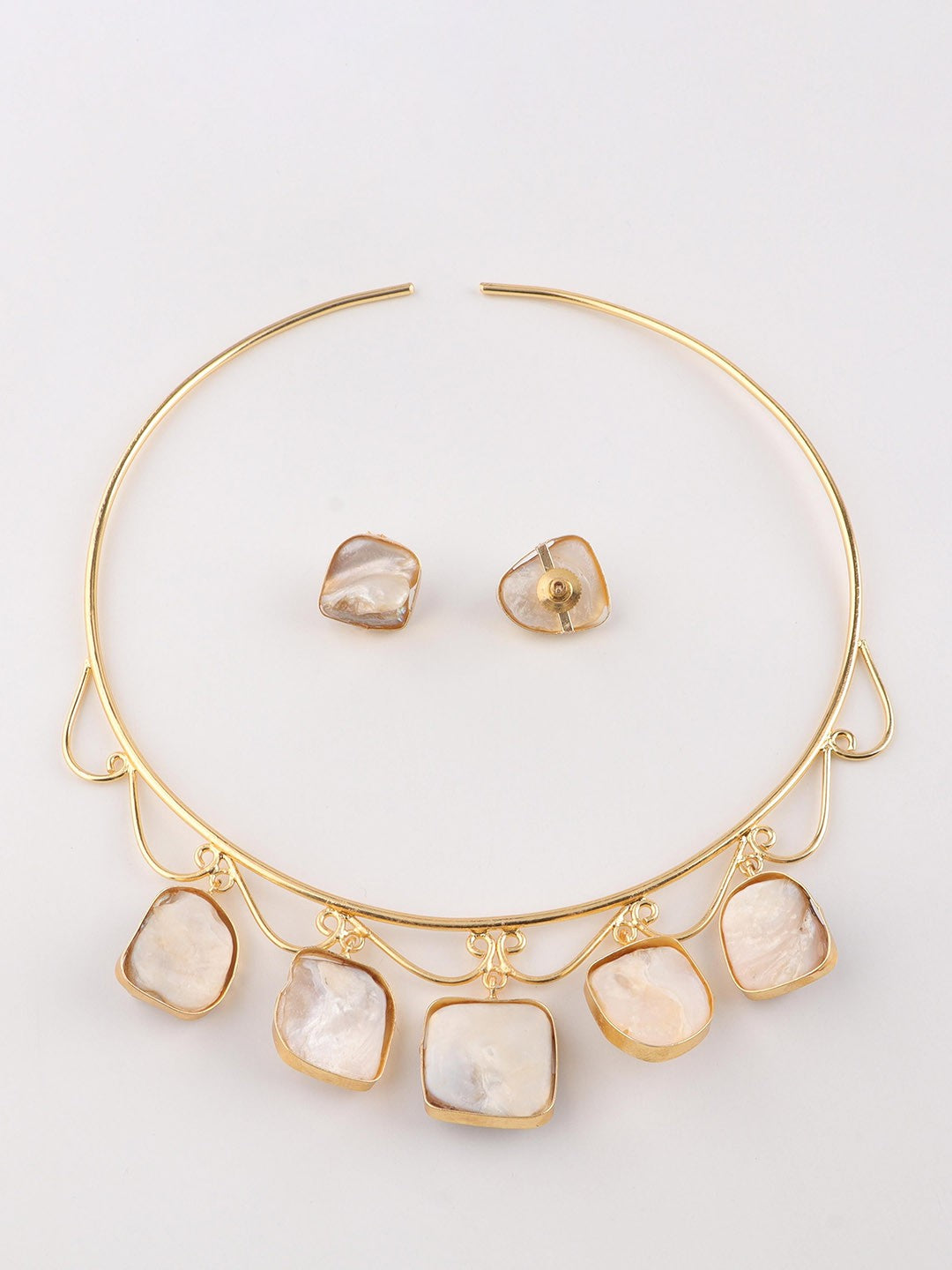 Radiant Elegance Gold-Plated Stone-Studded Necklace & Earring Set Charmora By Rohi