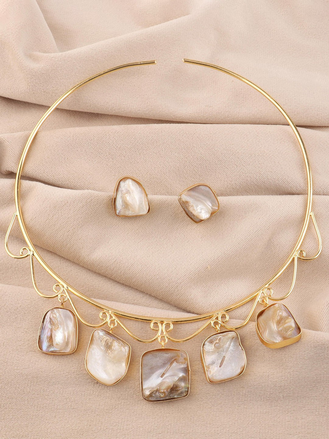 Radiant Elegance Gold-Plated Stone-Studded Necklace & Earring Set Charmora By Rohi