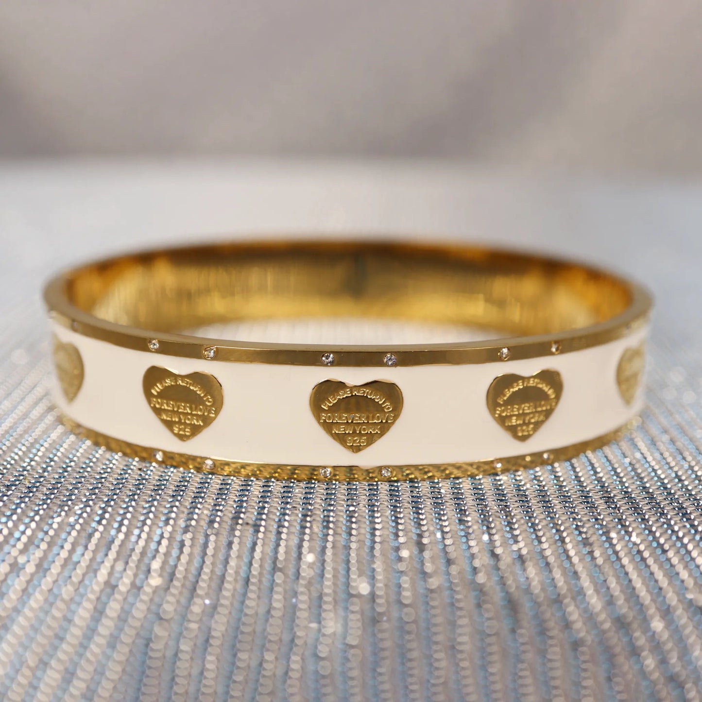 Forever Love Duo-Tone Bangle – Elegant Gold & White Bracelet with Crystal Detailing Charmora By Rohi