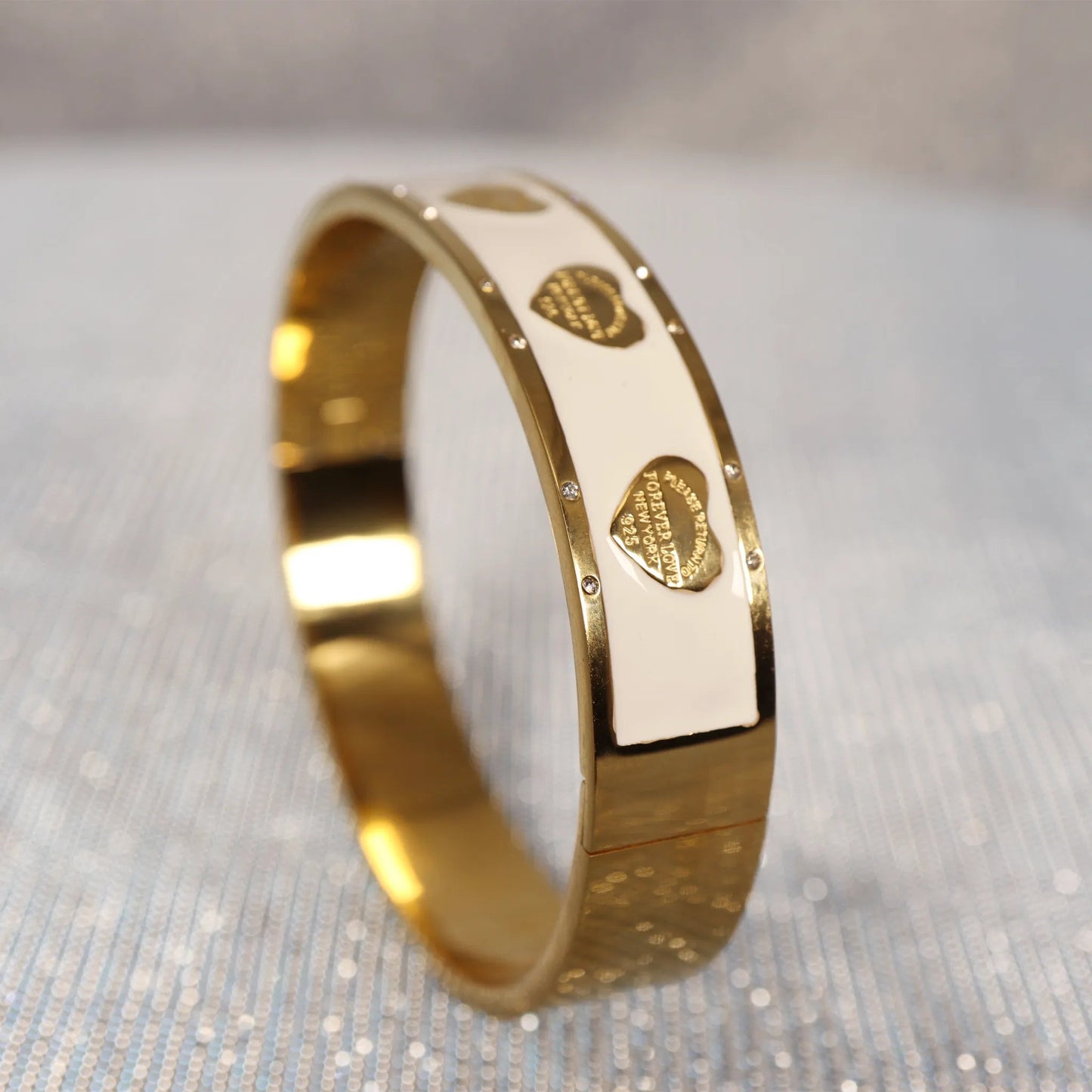 Forever Love Duo-Tone Bangle – Elegant Gold & White Bracelet with Crystal Detailing Charmora By Rohi