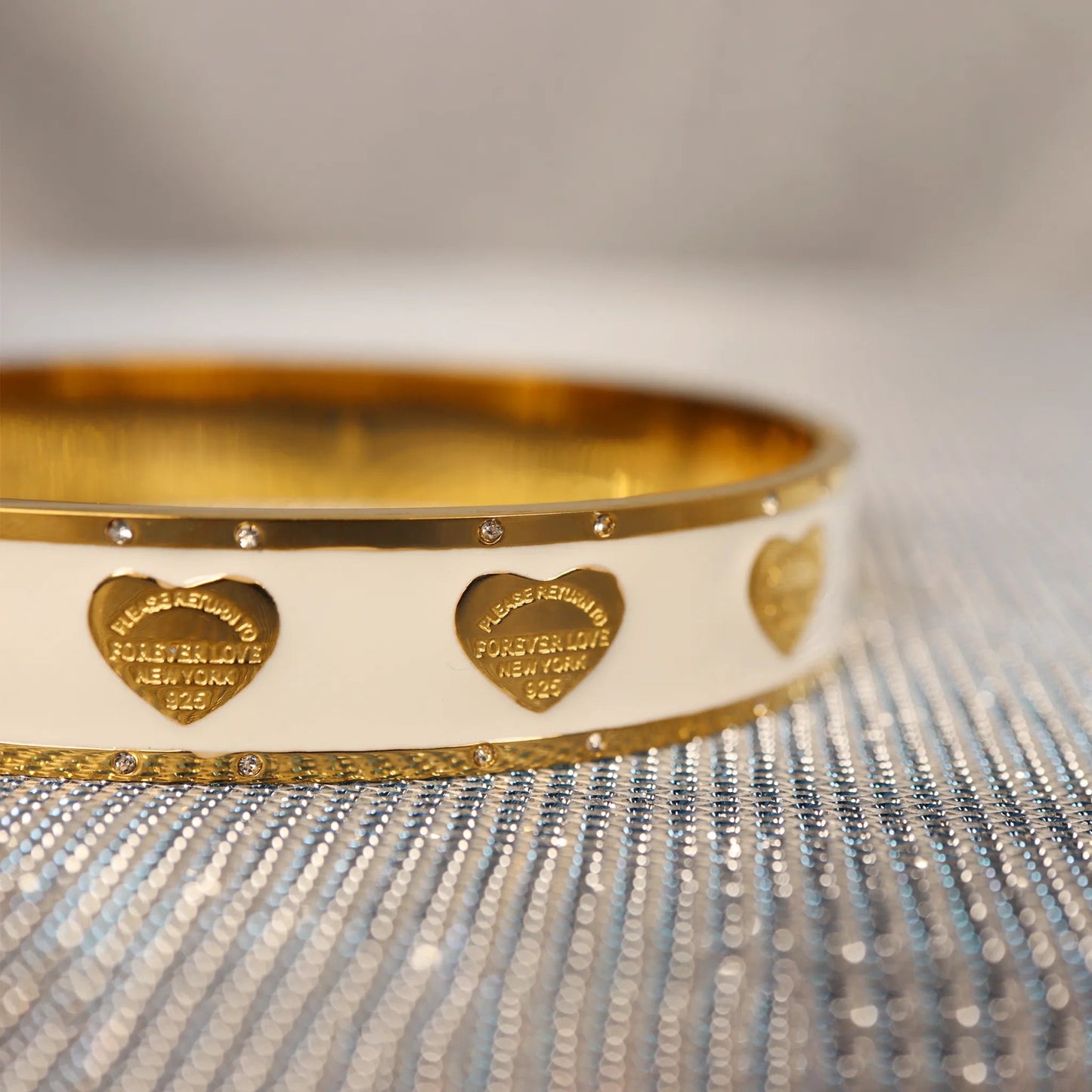 Forever Love Duo-Tone Bangle – Elegant Gold & White Bracelet with Crystal Detailing Charmora By Rohi