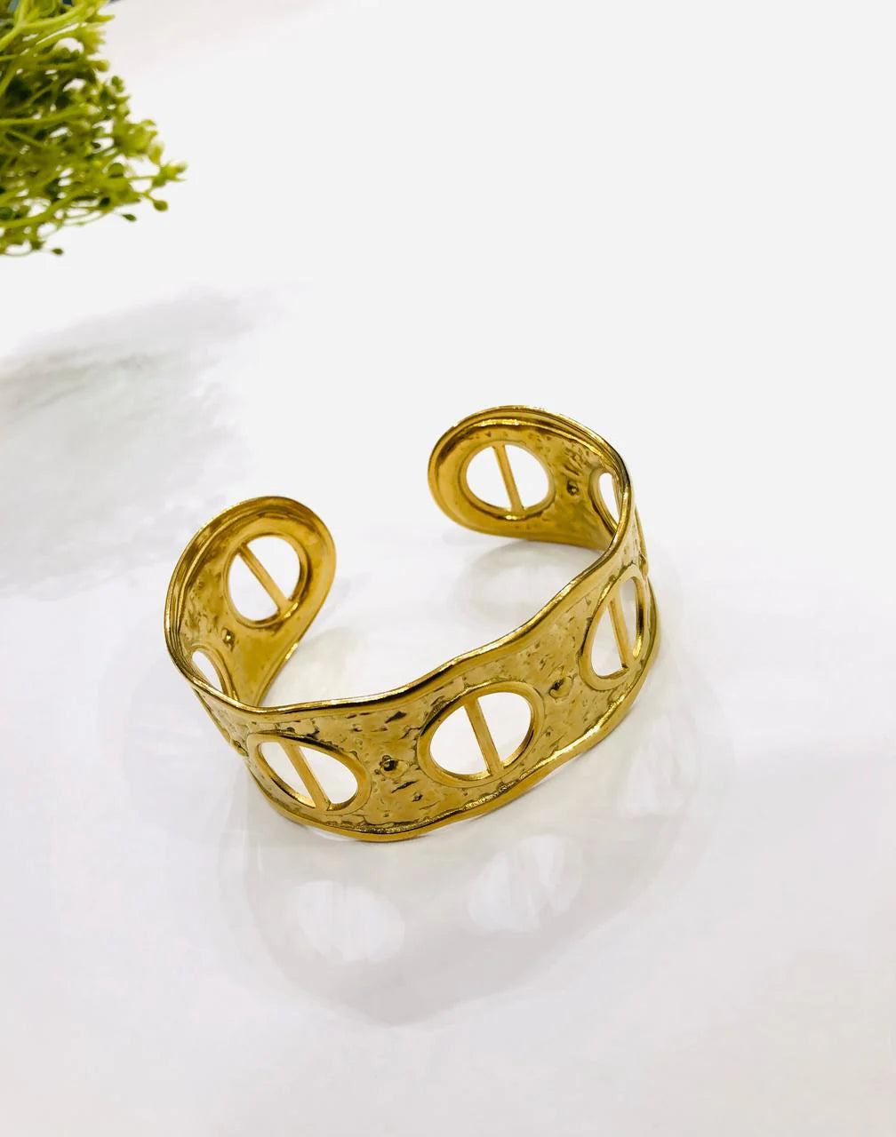 Bold Luxe Round Bracelet – Sculptural Gold-Plated Statement Bangle Charmora By Rohi