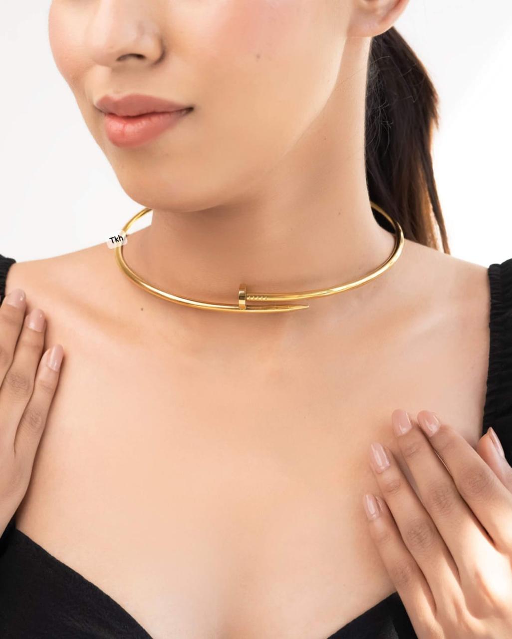 Glossy Gold Nail Choker – Luxury Anti-Tarnish Stainless Steel Hasli Necklace for Women Charmora By Rohi