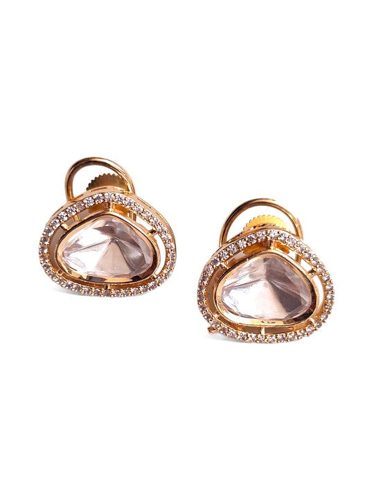 Luminous Kundan Glow – Gold-Plated Contemporary Stud Earrings Charmora By Rohi