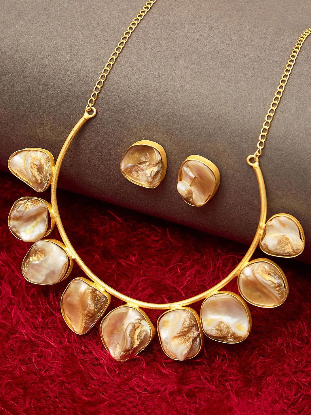 Radiant Elegance Gold-Plated Stone-Studded Necklace & Earring Set Charmora By Rohi