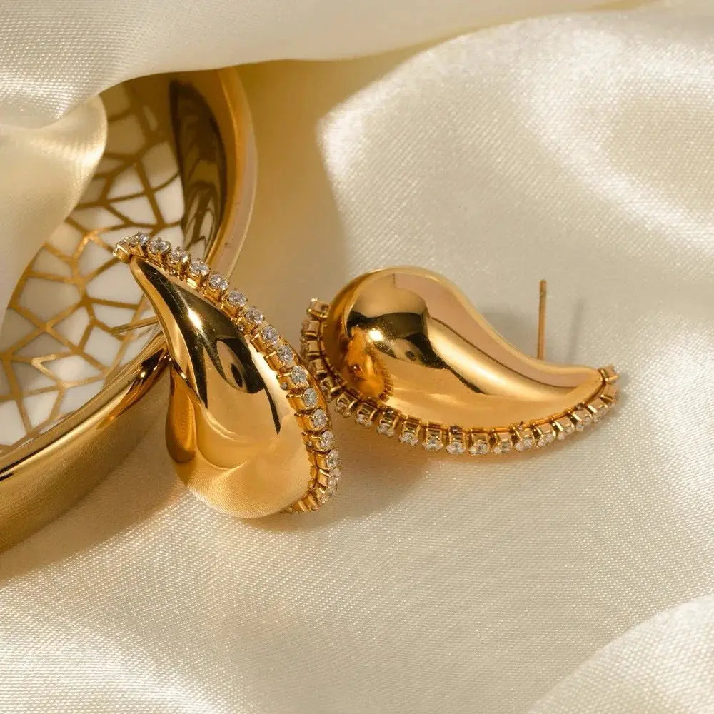 Gold Plated Cubic Zirconia Teardrop Earrings – Designer-Inspired Bling Drop Earrings My Store