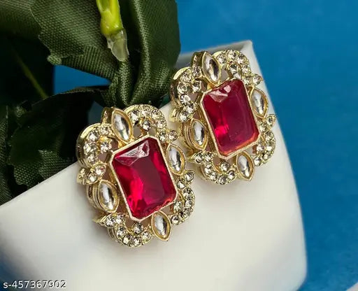Shimmering maroon Stone Earrings for Women and Girls Charmora By Rohi