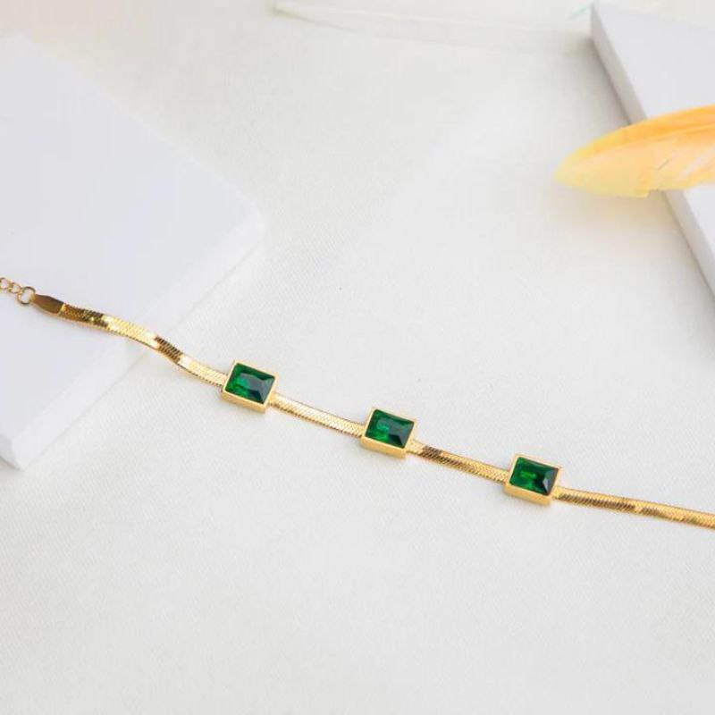 Gold plated stainless steel green emerald bracelet Charmora By Rohi