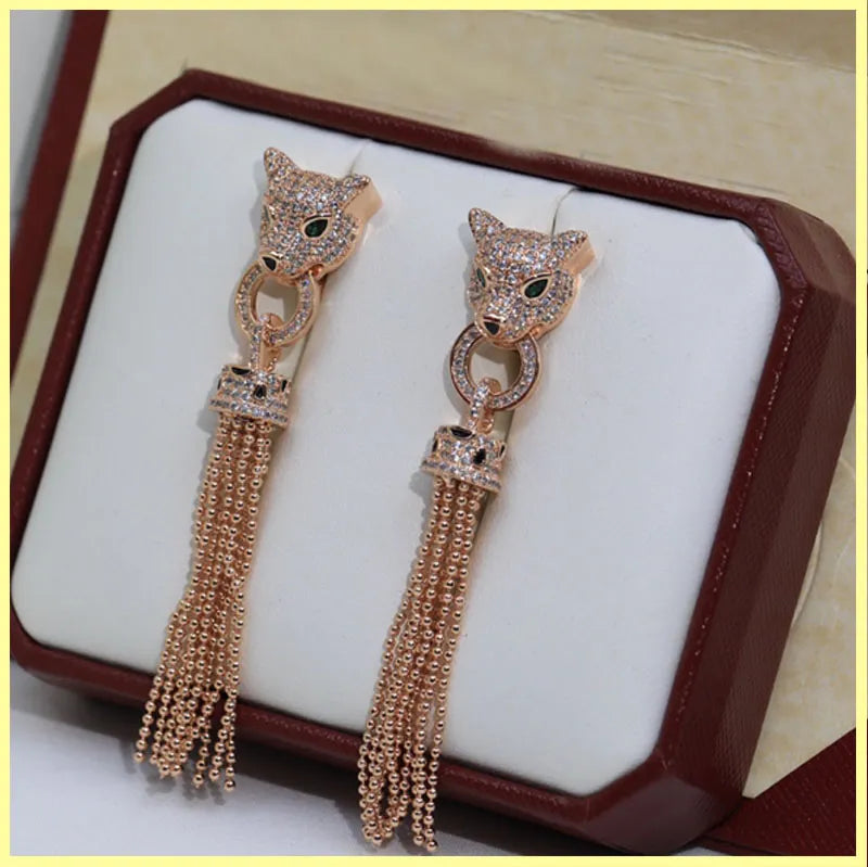 Luxury Leopard Head Tassel Stud Earrings for Women Charmora By Rohi