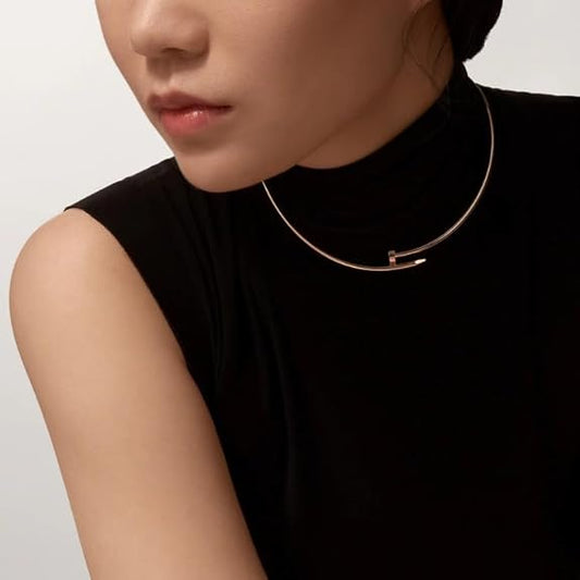 Glossy Gold Nail Choker – Luxury Anti-Tarnish Stainless Steel Hasli Necklace for Women Charmora By Rohi