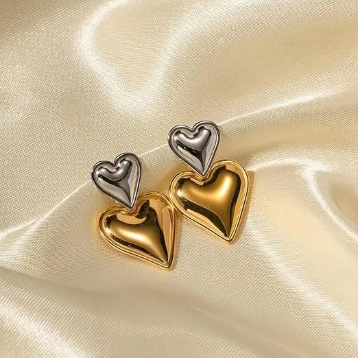 Elegant Gold-Plated Double Heart Dangle Earrings – Hypoallergenic Titanium Steel Love Pendant Jewelry for Women Charmora By Rohi