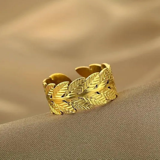 Elegant Leaf Design Adjustable Ring for Women – Stylish Wide Band Open Ring for Weddings, Parties, Couples & Gifts Charmora By Rohi