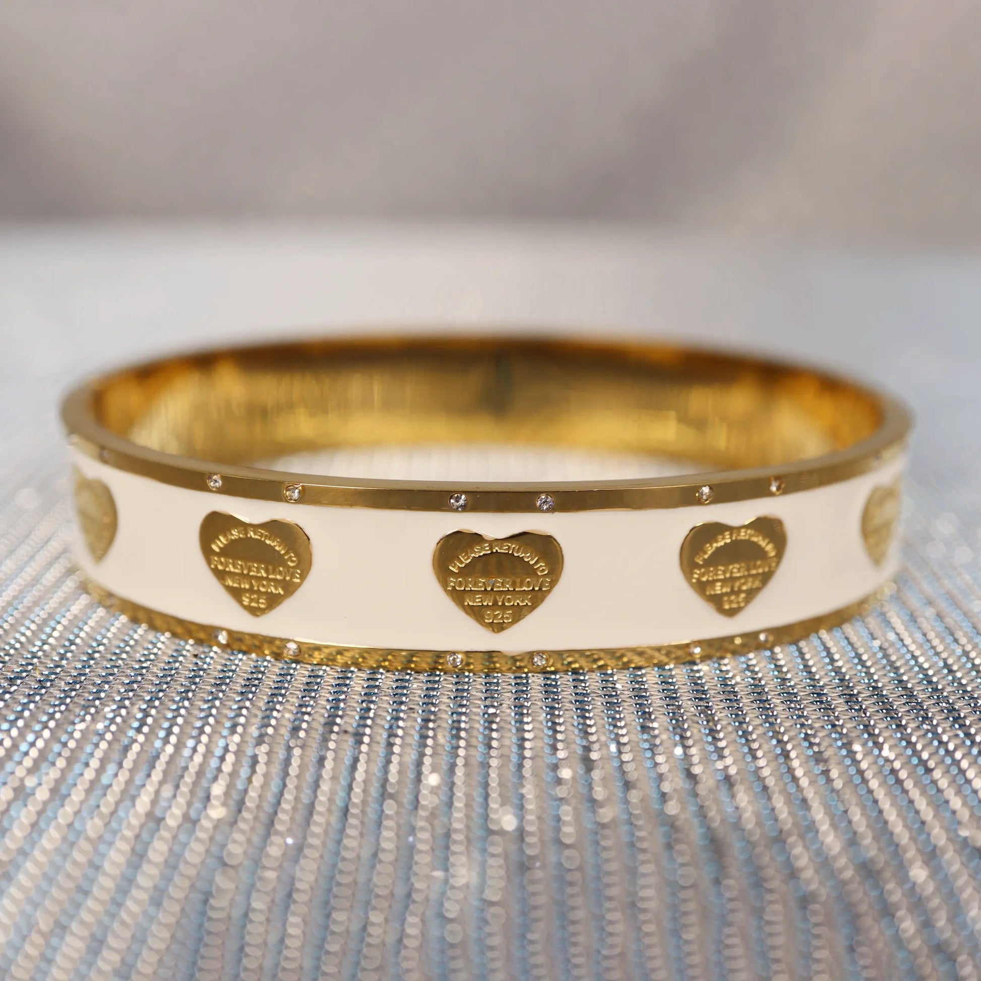 Forever Love Duo-Tone Bangle – Elegant Gold & White Bracelet with Crystal Detailing Charmora By Rohi