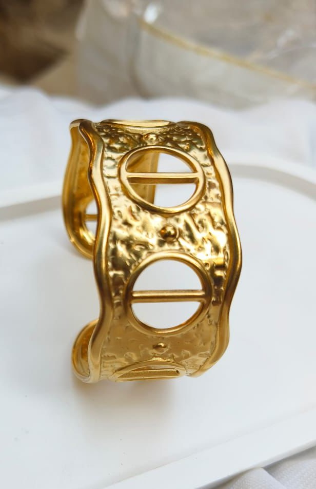 Bold Luxe Round Bracelet – Sculptural Gold-Plated Statement Bangle Charmora By Rohi