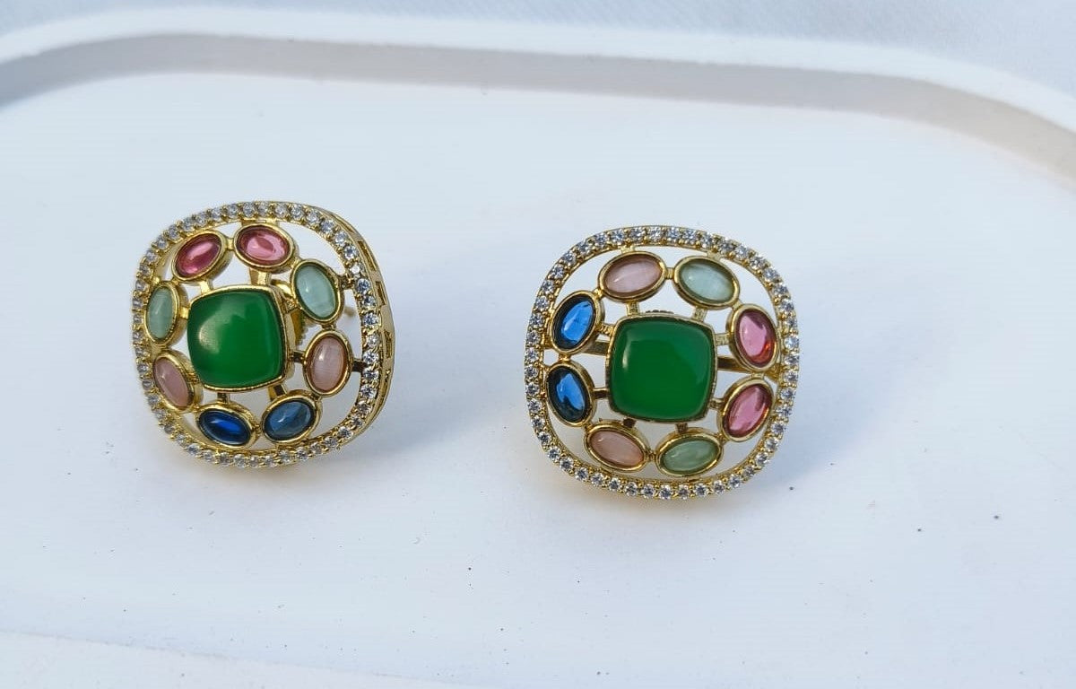 Beautiful Floral and Bird Design stud with Navaratna Stones Charmora By Rohi