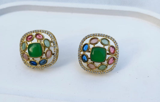 Beautiful Floral and Bird Design stud with Navaratna Stones Charmora By Rohi