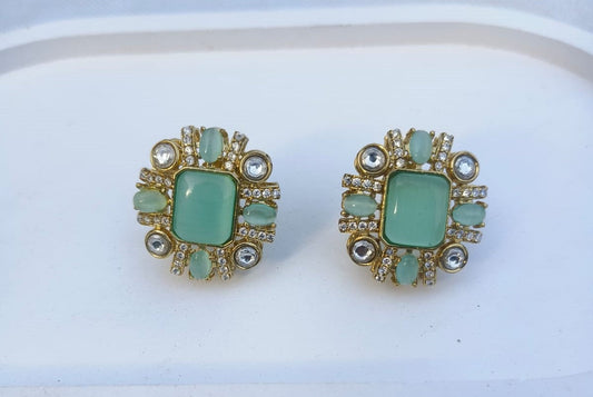 Radiant Green Stone Earrings for Women & Girls – Elegant & Lightweight Charmora By Rohi