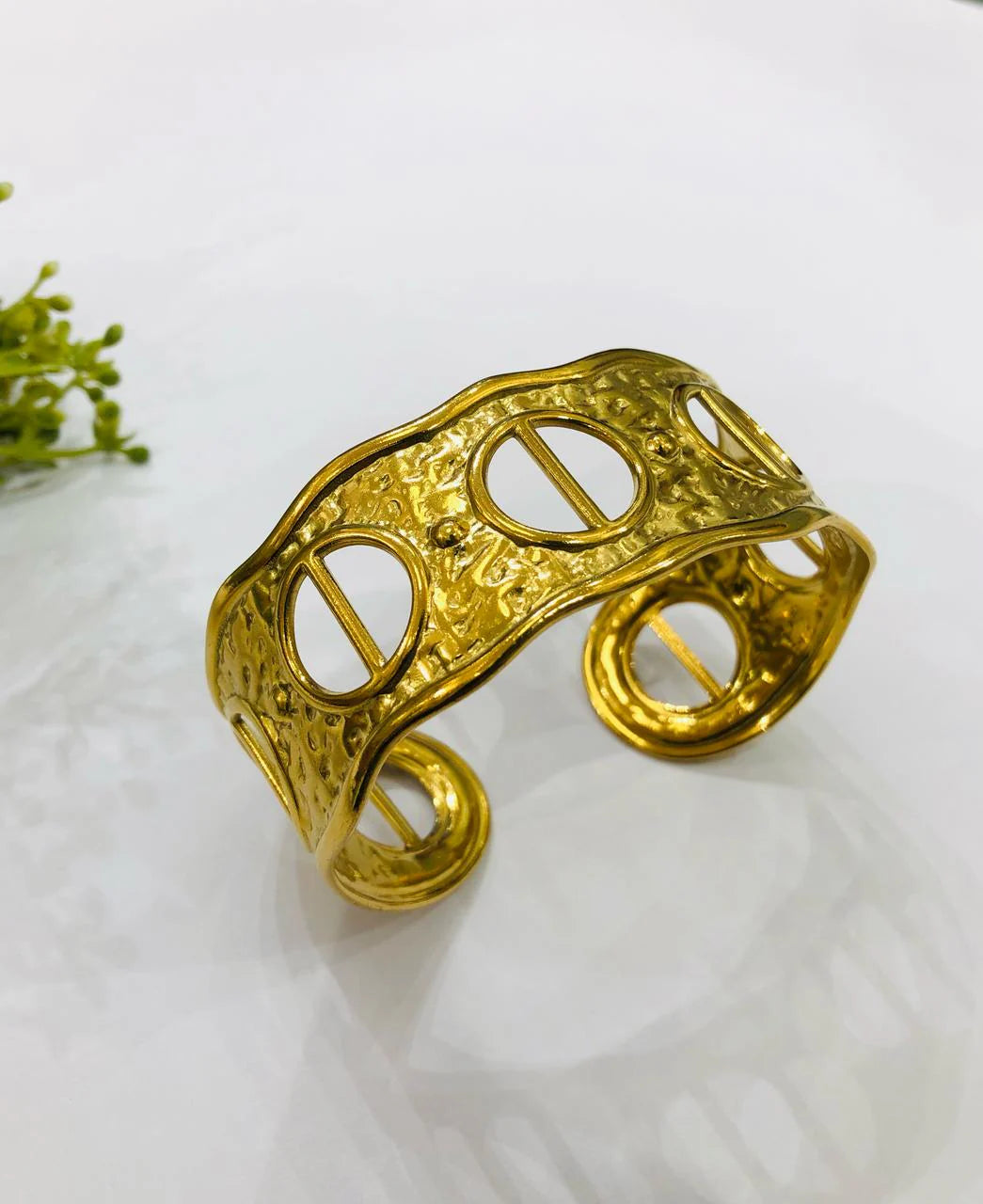 Bold Luxe Round Bracelet – Sculptural Gold-Plated Statement Bangle Charmora By Rohi