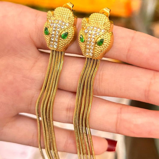 Luxury Leopard Head Tassel Stud Earrings for Women Charmora By Rohi