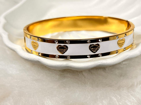 Forever Love Duo-Tone Bangle – Elegant Gold & White Bracelet with Crystal Detailing Charmora By Rohi
