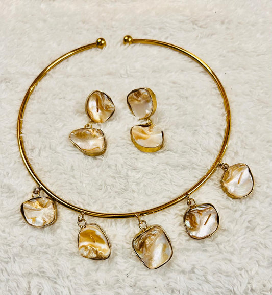 Radiant Elegance Gold-Plated Stone-Studded Necklace & Earring Set Charmora By Rohi