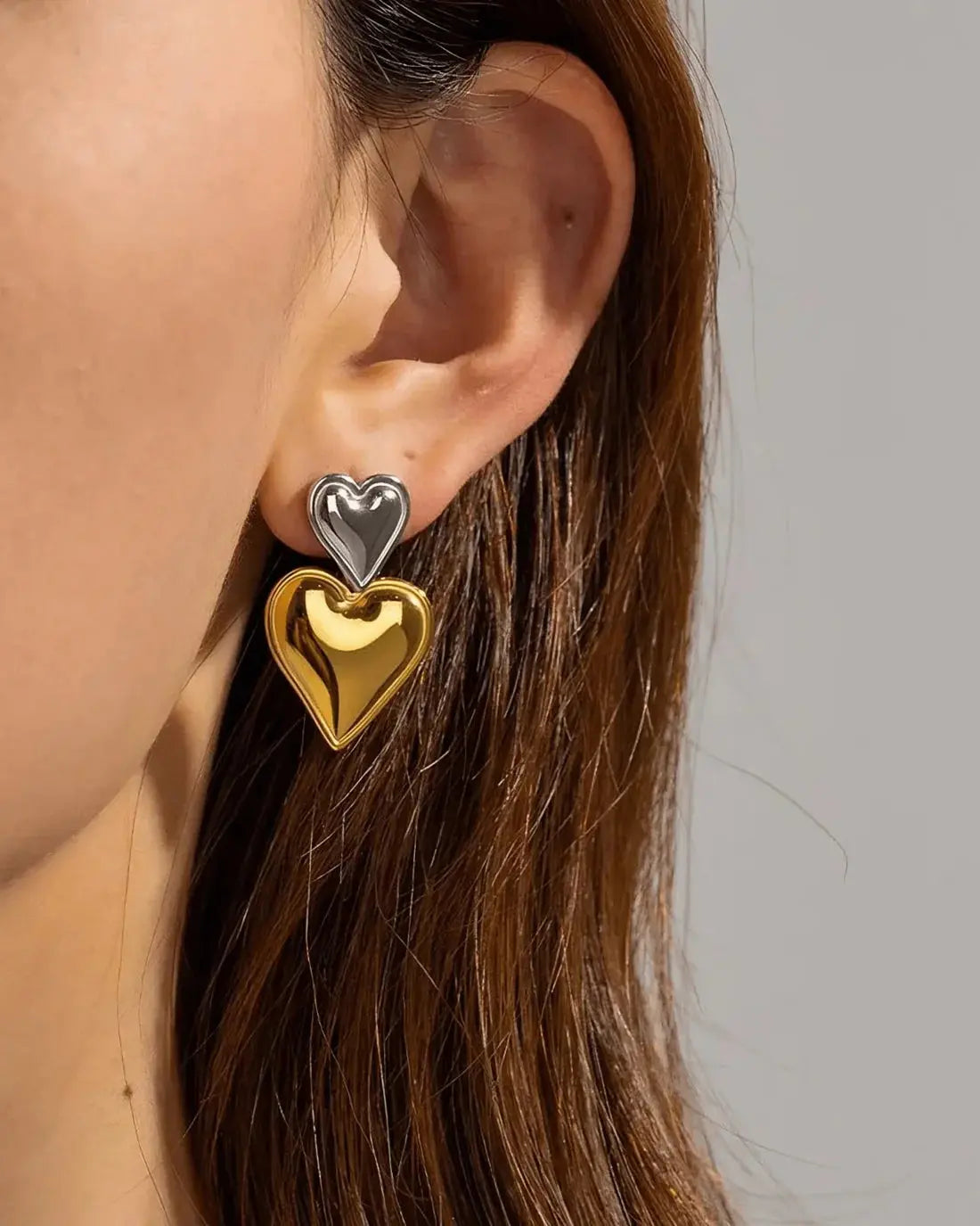 Elegant Gold-Plated Double Heart Dangle Earrings – Hypoallergenic Titanium Steel Love Pendant Jewelry for Women Charmora By Rohi